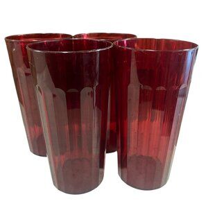 Vintage Ruby Red Restaurant Style Drinking Cups Plastic Made In USA 7" Set Of 4